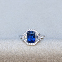2.60 Ct. Blue Sapphire and Natural Diamond Pave Ring, 18K White Gold Life Style