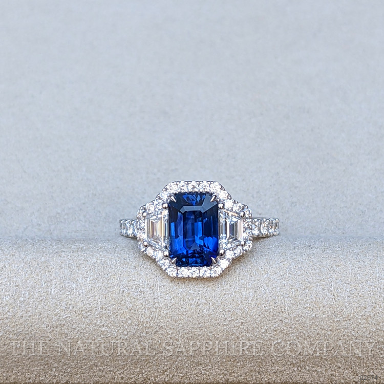 2.60 Ct. Blue Sapphire and Natural Diamond Pave Ring, 18K White Gold