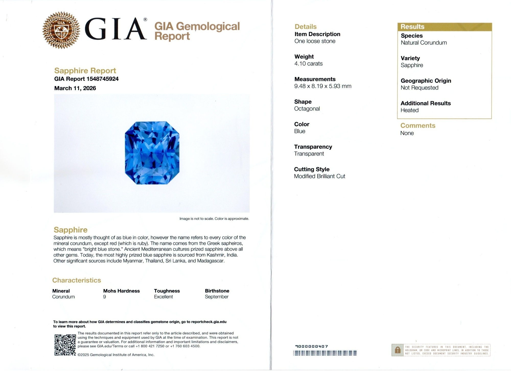 4.10 Ct. Blue Sapphire and Natural Diamond Pave Ring, 18K White Gold