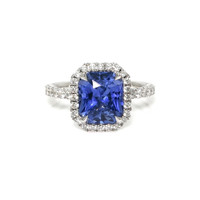 4.10 Ct. Blue Sapphire and Natural Diamond Pave Ring, 18K White Gold Video