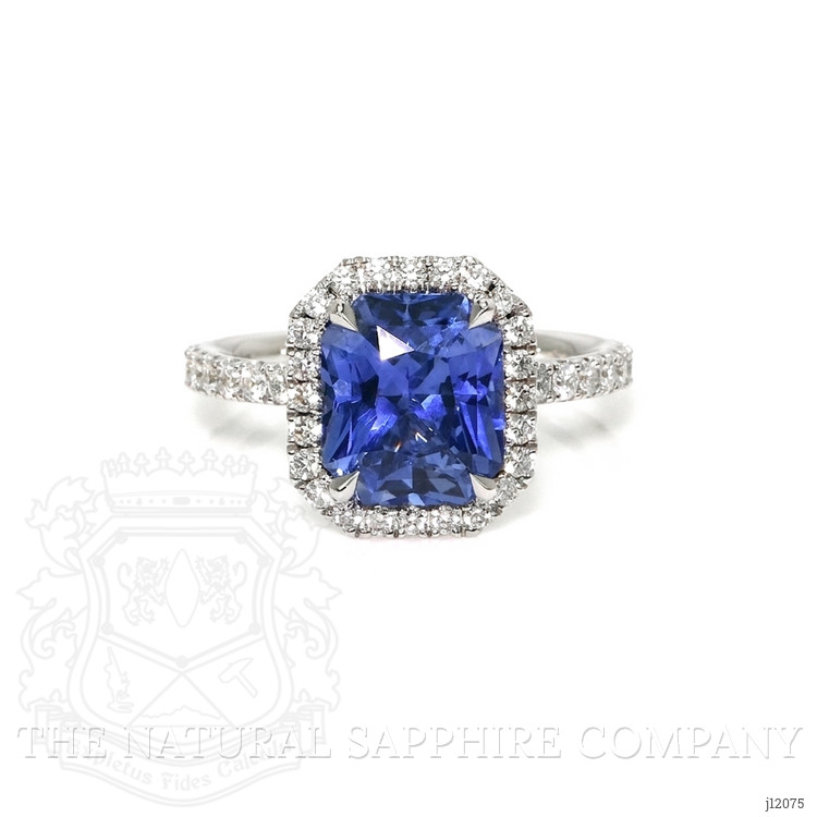 4.10 Ct. Blue Sapphire and Natural Diamond Pave Ring, 18K White Gold