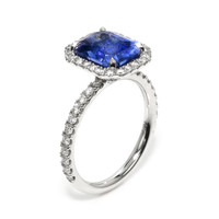 4.10 Ct. Blue Sapphire and Natural Diamond Pave Ring, 18K White Gold Image