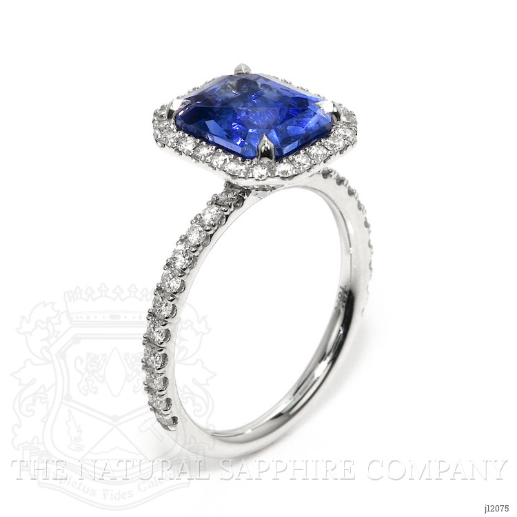 4.10 Ct. Blue Sapphire and Natural Diamond Pave Ring, 18K White Gold