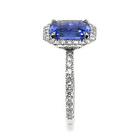4.10 Ct. Blue Sapphire and Natural Diamond Pave Ring, 18K White Gold Image