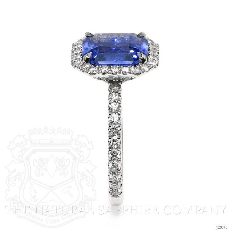 4.10 Ct. Blue Sapphire and Natural Diamond Pave Ring, 18K White Gold