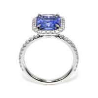 4.10 Ct. Blue Sapphire and Natural Diamond Pave Ring, 18K White Gold Image