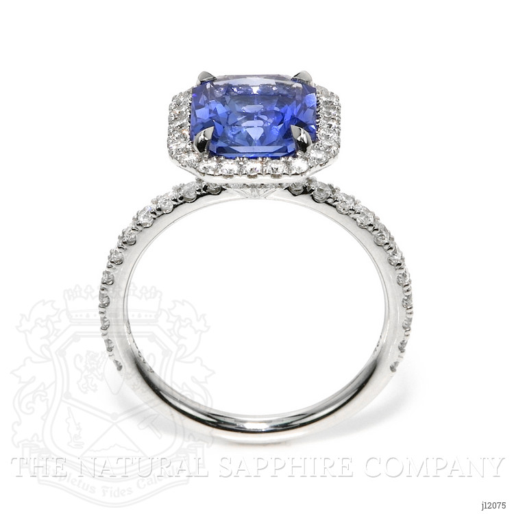 4.10 Ct. Blue Sapphire and Natural Diamond Pave Ring, 18K White Gold