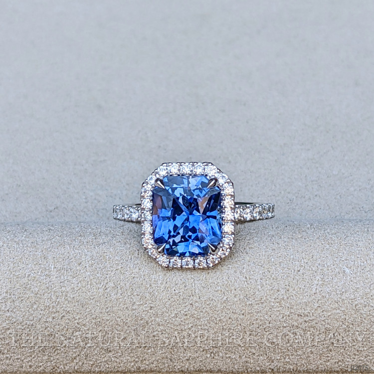 4.10 Ct. Blue Sapphire and Natural Diamond Pave Ring, 18K White Gold