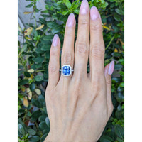 4.10 Ct. Blue Sapphire and Natural Diamond Pave Ring, 18K White Gold Life Style