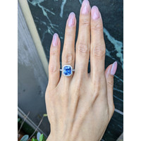 4.10 Ct. Blue Sapphire and Natural Diamond Pave Ring, 18K White Gold Life Style