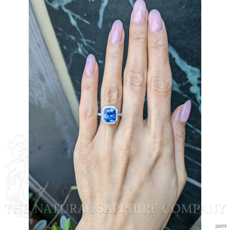 4.10 Ct. Blue Sapphire and Natural Diamond Pave Ring, 18K White Gold