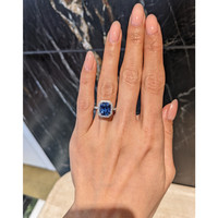 4.10 Ct. Blue Sapphire and Natural Diamond Pave Ring, 18K White Gold Life Style