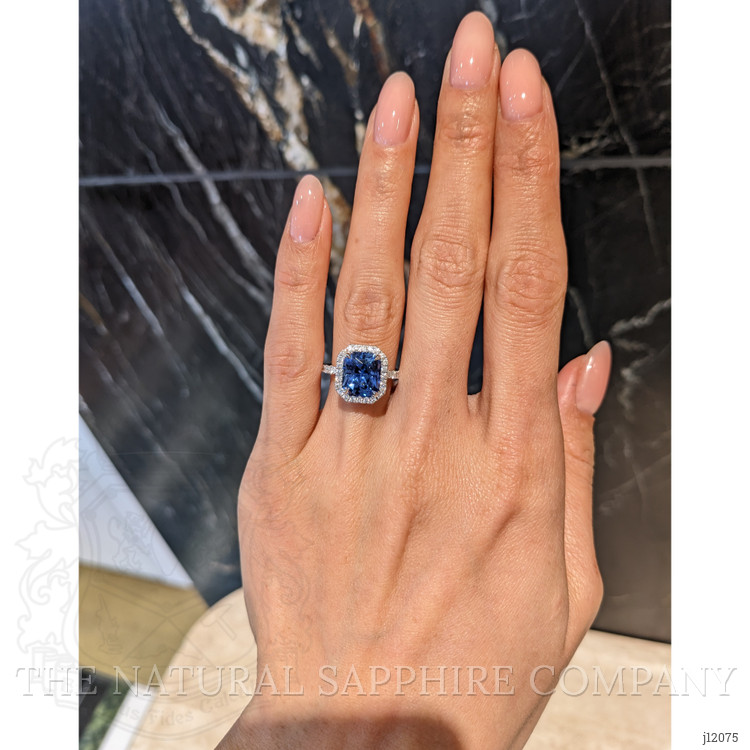 4.10 Ct. Blue Sapphire and Natural Diamond Pave Ring, 18K White Gold