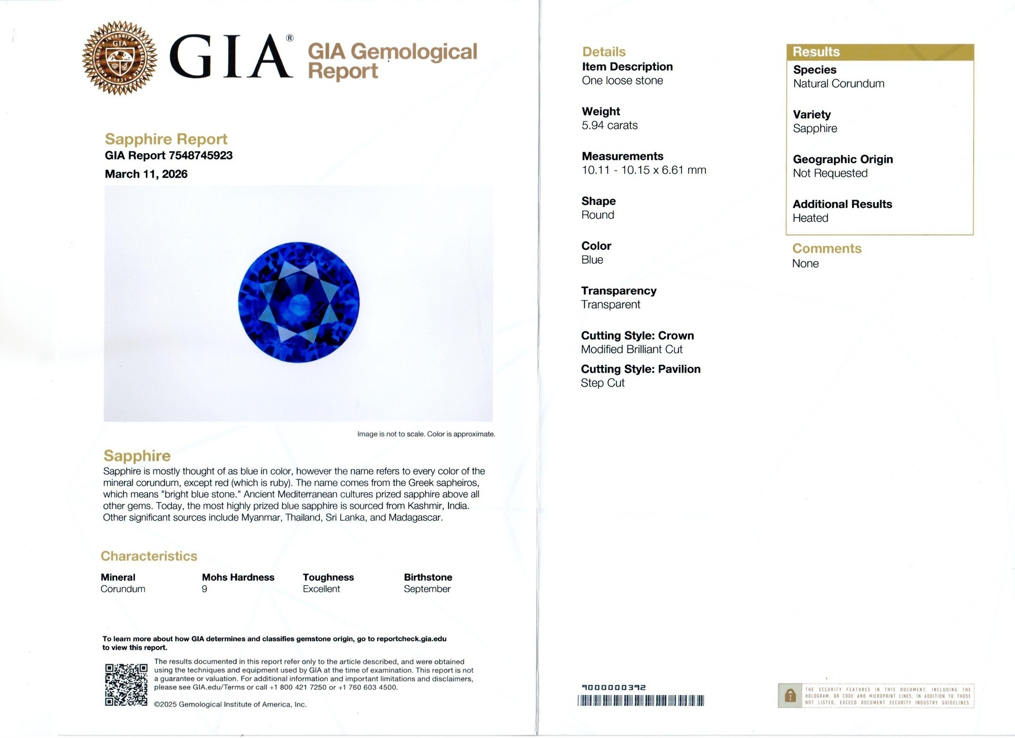 5.94 Ct. Blue Sapphire and Natural Diamond Pave Ring, 18K White Gold