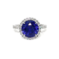 5.94 Ct. Blue Sapphire and Natural Diamond Pave Ring, 18K White Gold Video