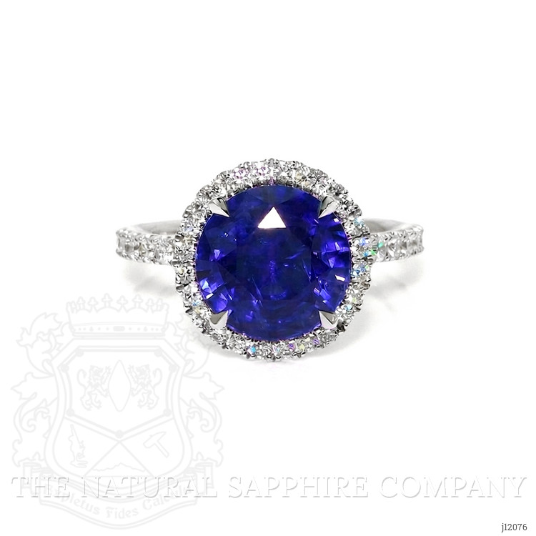 5.94 Ct. Blue Sapphire and Natural Diamond Pave Ring, 18K White Gold