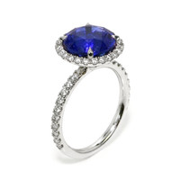 5.94 Ct. Blue Sapphire and Natural Diamond Pave Ring, 18K White Gold Image