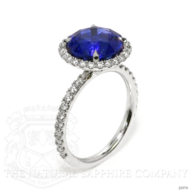 5.94 Ct. Blue Sapphire and Natural Diamond Pave Ring, 18K White Gold