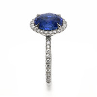 5.94 Ct. Blue Sapphire and Natural Diamond Pave Ring, 18K White Gold Image