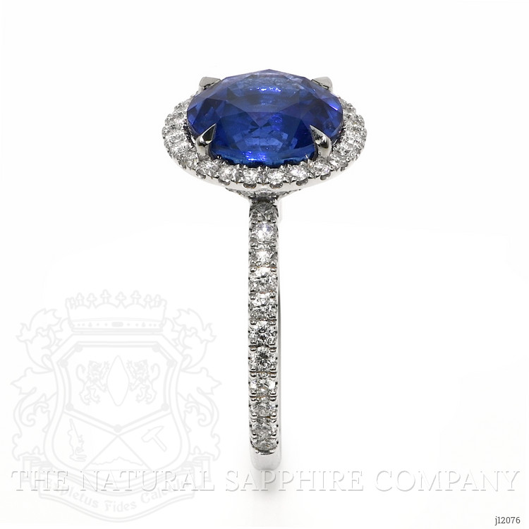 5.94 Ct. Blue Sapphire and Natural Diamond Pave Ring, 18K White Gold