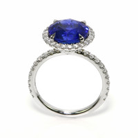 5.94 Ct. Blue Sapphire and Natural Diamond Pave Ring, 18K White Gold Image