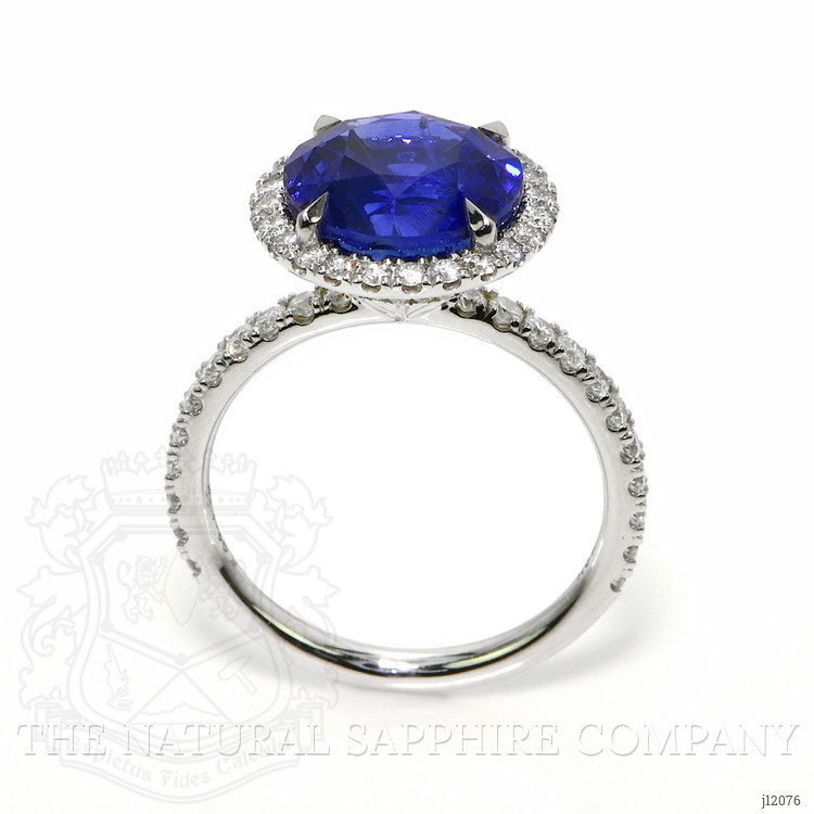 5.94 Ct. Blue Sapphire and Natural Diamond Pave Ring, 18K White Gold