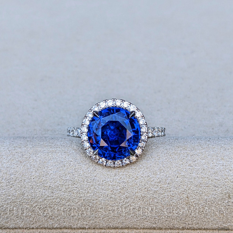 5.94 Ct. Blue Sapphire and Natural Diamond Pave Ring, 18K White Gold