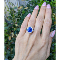 5.94 Ct. Blue Sapphire and Natural Diamond Pave Ring, 18K White Gold Life Style