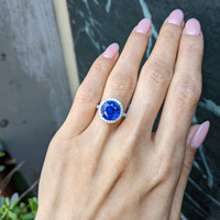 5.94 Ct. Blue Sapphire and Natural Diamond Pave Ring, 18K White Gold Life Style