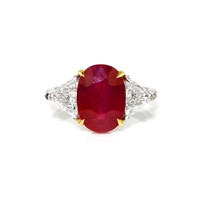 5.27 Ct. Ruby and Natural Diamond Three Stone Ring, 18K White & Yellow Video