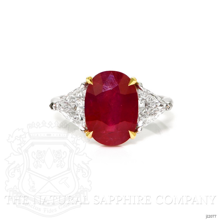 5.27 Ct. Ruby and Natural Diamond Three Stone Ring, 18K White & Yellow