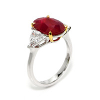 5.27 Ct. Ruby and Natural Diamond Three Stone Ring, 18K White & Yellow Image