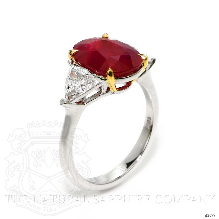 5.27 Ct. Ruby and Natural Diamond Three Stone Ring, 18K White & Yellow