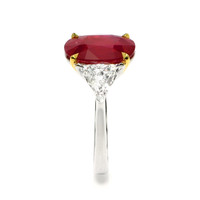 5.27 Ct. Ruby and Natural Diamond Three Stone Ring, 18K White & Yellow Image