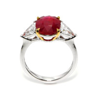 5.27 Ct. Ruby and Natural Diamond Three Stone Ring, 18K White & Yellow Image