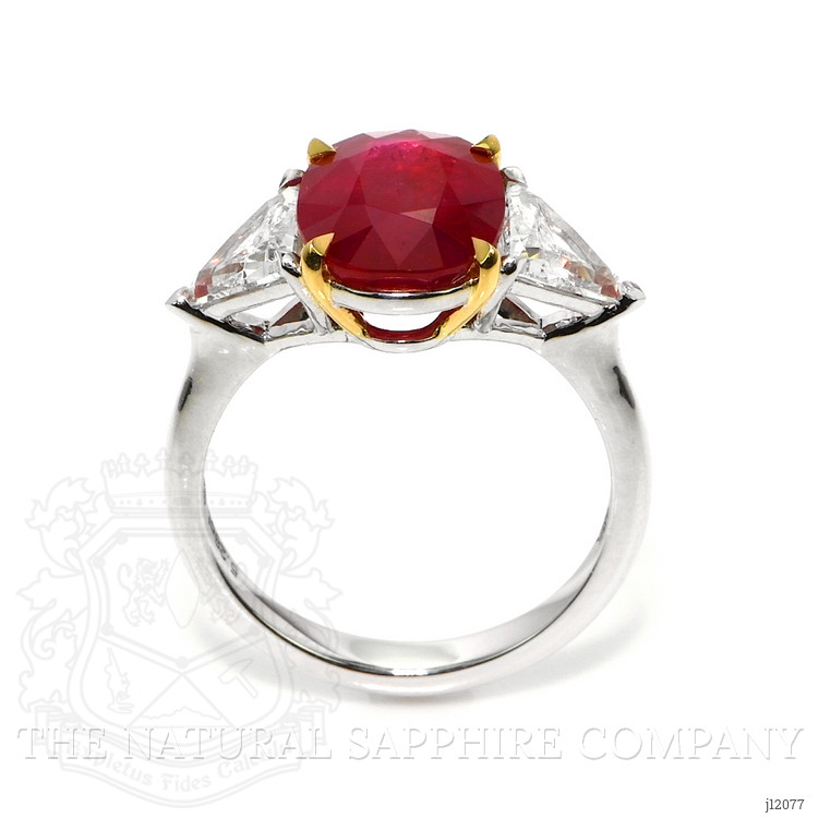 5.27 Ct. Ruby and Natural Diamond Three Stone Ring, 18K White & Yellow
