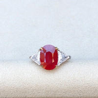 5.27 Ct. Ruby and Natural Diamond Three Stone Ring, 18K White & Yellow Life Style