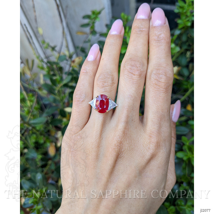 5.27 Ct. Ruby and Natural Diamond Three Stone Ring, 18K White & Yellow