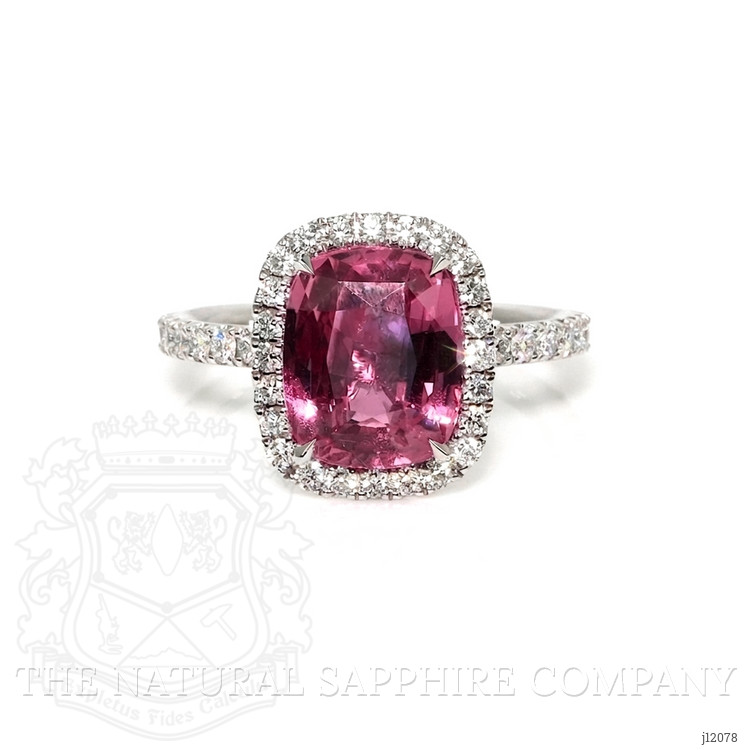 4.04 Ct. Pink Sapphire and Natural Diamond Pave Ring, 18K White Gold