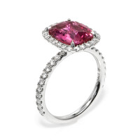 4.04 Ct. Pink Sapphire and Natural Diamond Pave Ring, 18K White Gold Image