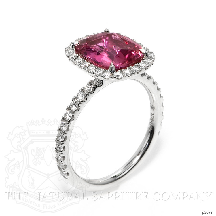 4.04 Ct. Pink Sapphire and Natural Diamond Pave Ring, 18K White Gold