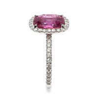 4.04 Ct. Pink Sapphire and Natural Diamond Pave Ring, 18K White Gold Image