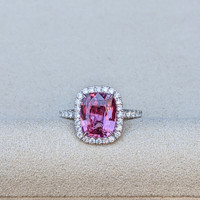 4.04 Ct. Pink Sapphire and Natural Diamond Pave Ring, 18K White Gold Life Style