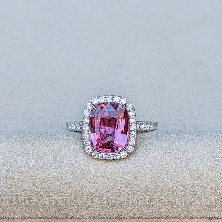 4.04 Ct. Pink Sapphire and Natural Diamond Pave Ring, 18K White Gold