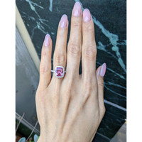 4.04 Ct. Pink Sapphire and Natural Diamond Pave Ring, 18K White Gold Life Style