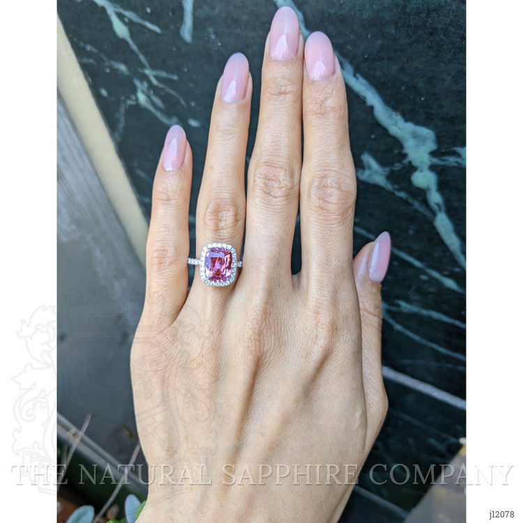4.04 Ct. Pink Sapphire and Natural Diamond Pave Ring, 18K White Gold