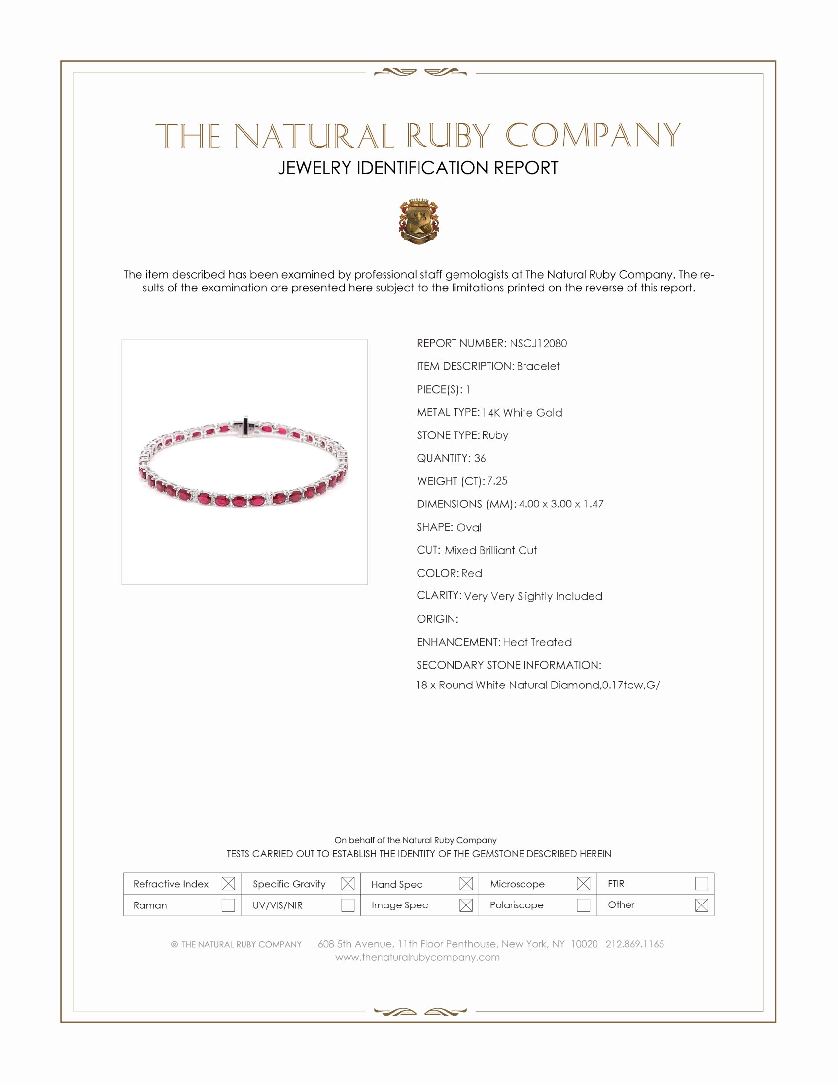 7.25 Ct.Tw. Ruby and Natural Diamond Tennis/Line Bracelet, 14K White Gold