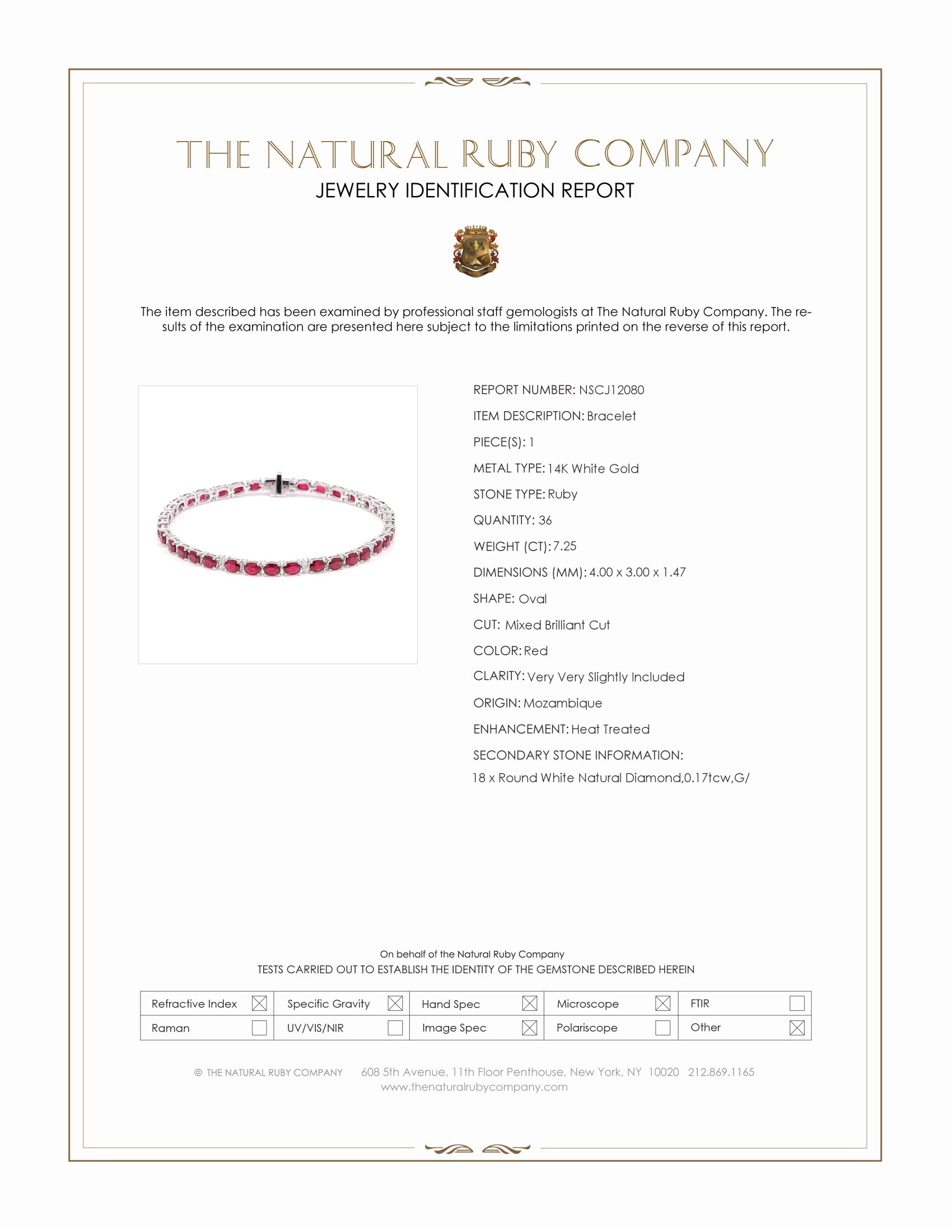 7.25 Ct.Tw. Ruby and Natural Diamond Tennis/Line Bracelet, 14K White Gold
