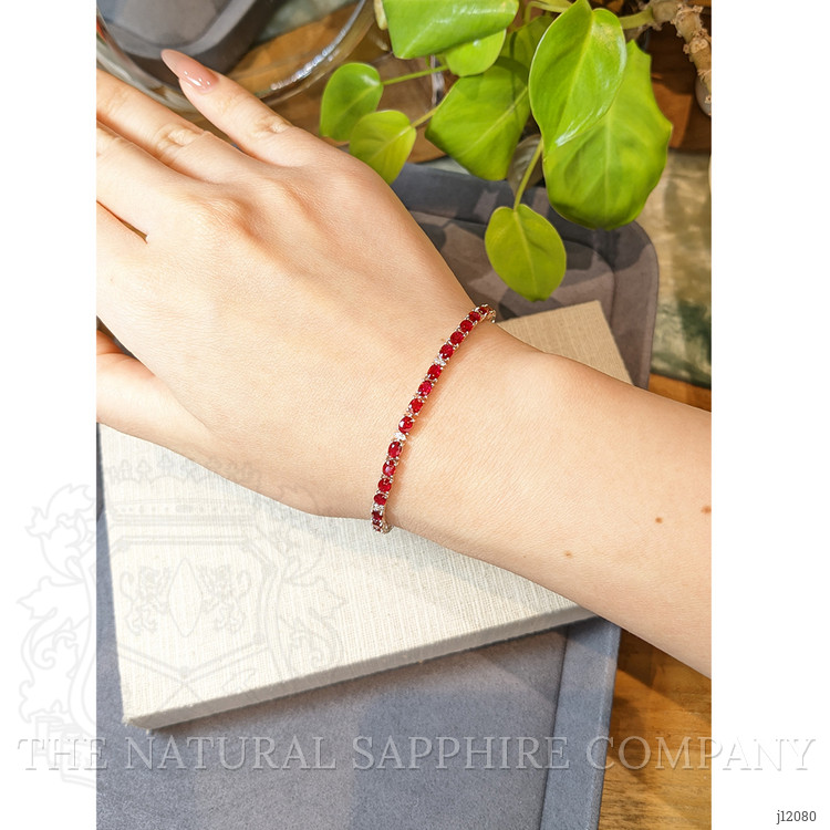 7.25 Ct.Tw. Ruby and Natural Diamond Tennis/Line Bracelet, 14K White Gold