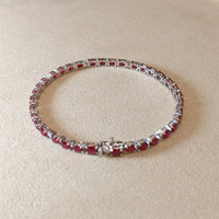 7.25&nbsp;Ct.Tw.Total Carat Weight Ruby and Natural Diamond Tennis/Line Bracelet, 14K White Gold Life Style